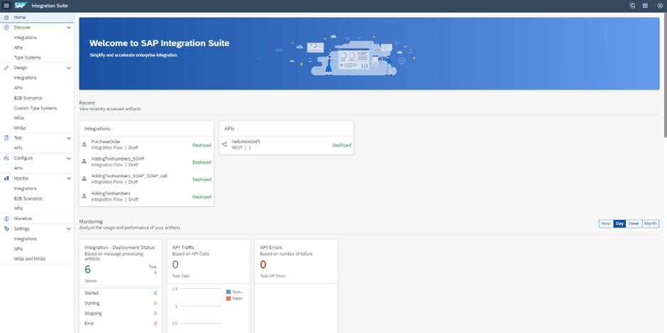 Widok startowy SAP Integration Suite